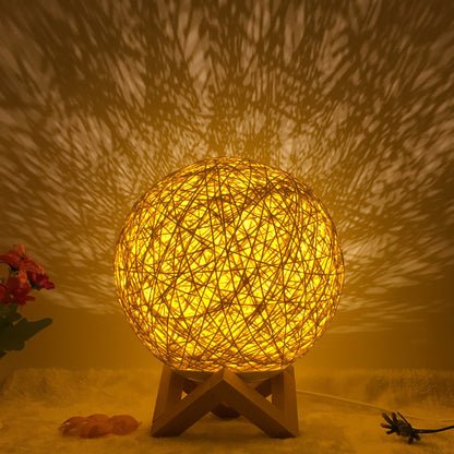 Lampe de table créative en lin, nouveauté et unique, LED intelligente, télécommande, boule en rotin - LUXARAH