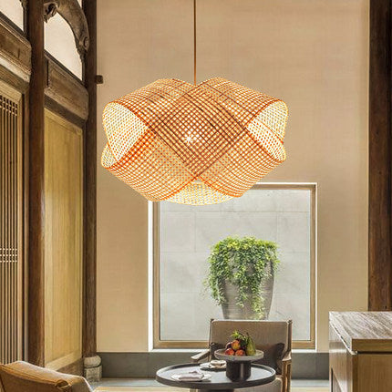 Lampe en bambou tissée en bambou Lustre décoratif créatif - LUXARAH