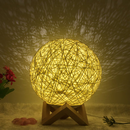 Lampe de table créative en lin, nouveauté et unique, LED intelligente, télécommande, boule en rotin - LUXARAH