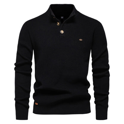 Pull tricoté à col montant et fermeture éclair pour homme, coupe slim, couleur unie, manches longues, demi-col roulé