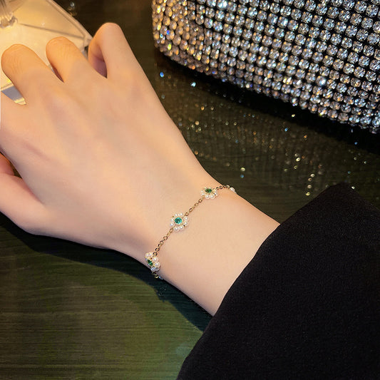 Bracelet à fleurs en perles, bracelet à chaîne réglable tendance et polyvalent
