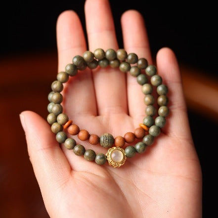 Bracelet à double anneau en bambou et bois de santal vert naturel à faire soi-même - LUXARAH