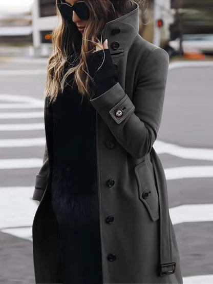 Manteau en Laine Femme - Design Élégant, Coupe Slim, Manches Longues, Col Montant