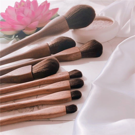 Ensemble de pinceaux de maquillage avec manche en bois, ensemble de pinceaux pour blush, yeux, eye-liner, poudre, fond de teint - LUXARAH