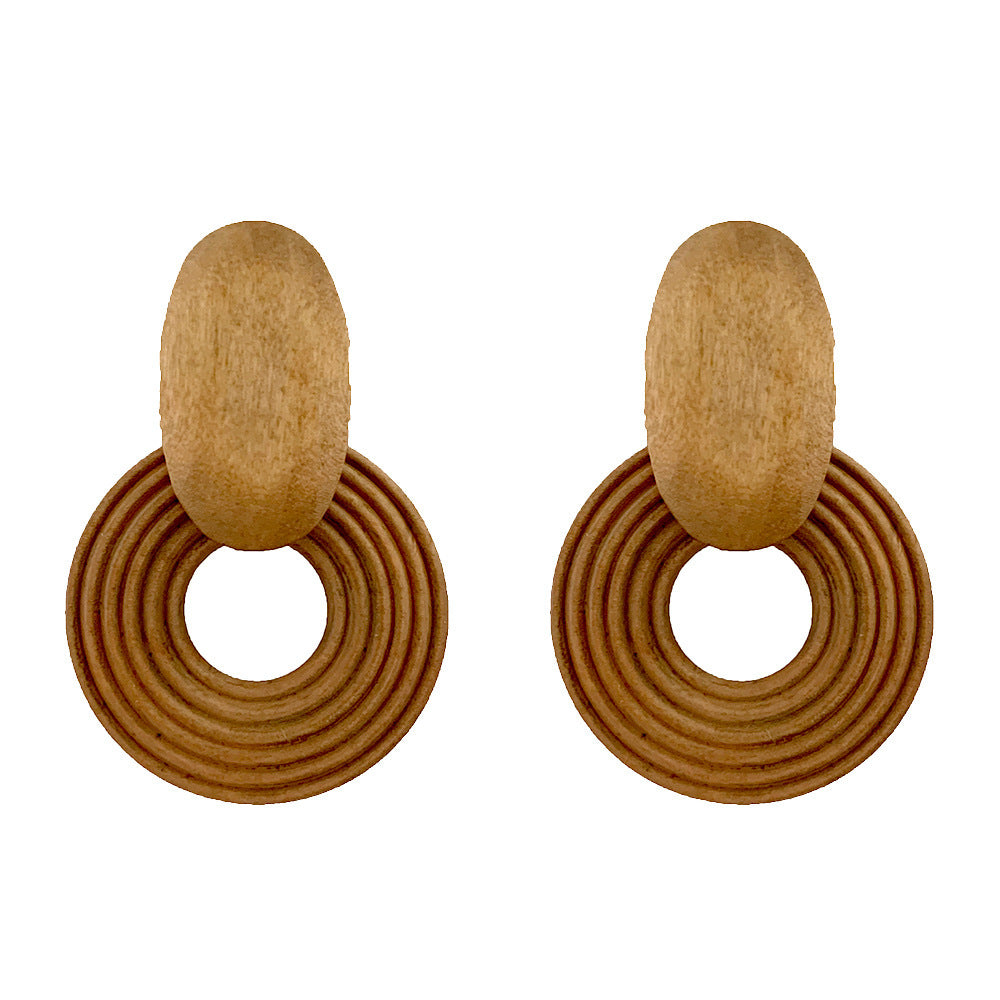 Boucles d'oreilles en résine et rotin importées, en bambou et rotin, faites à la main, motif léopard, boucles d'oreilles rondes géométriques - LUXARAH