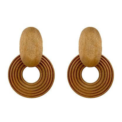 Boucles d'oreilles en résine et rotin importées, en bambou et rotin, faites à la main, motif léopard, boucles d'oreilles rondes géométriques - LUXARAH