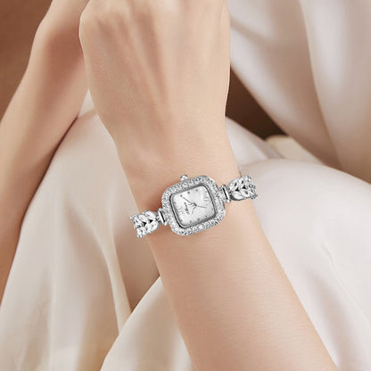Montre à quartz tempérament et entièrement sertie de pierres précieuses, petite pointe dorée, petite plaque carrée - LUXARAH