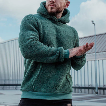 Sweat à capuche en peluche pour homme avec grande poche, tendance, manches longues, haut à capuche, vêtements solides