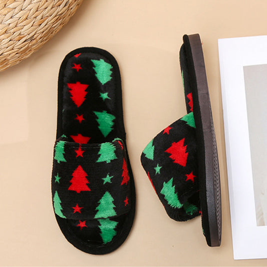 Pantoufles de Noël pour femmes, pantoufles en peluche à bout ouvert, chaussures de maison pelucheuses