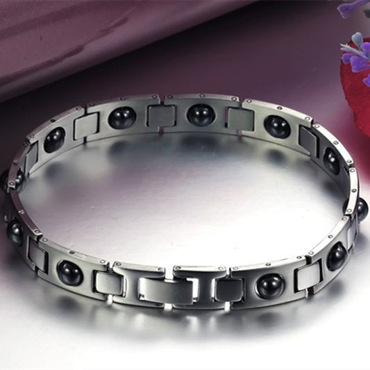 Bracelet énergétique magnétique en acier titane et calculs biliaires noirs - LUXARAH
