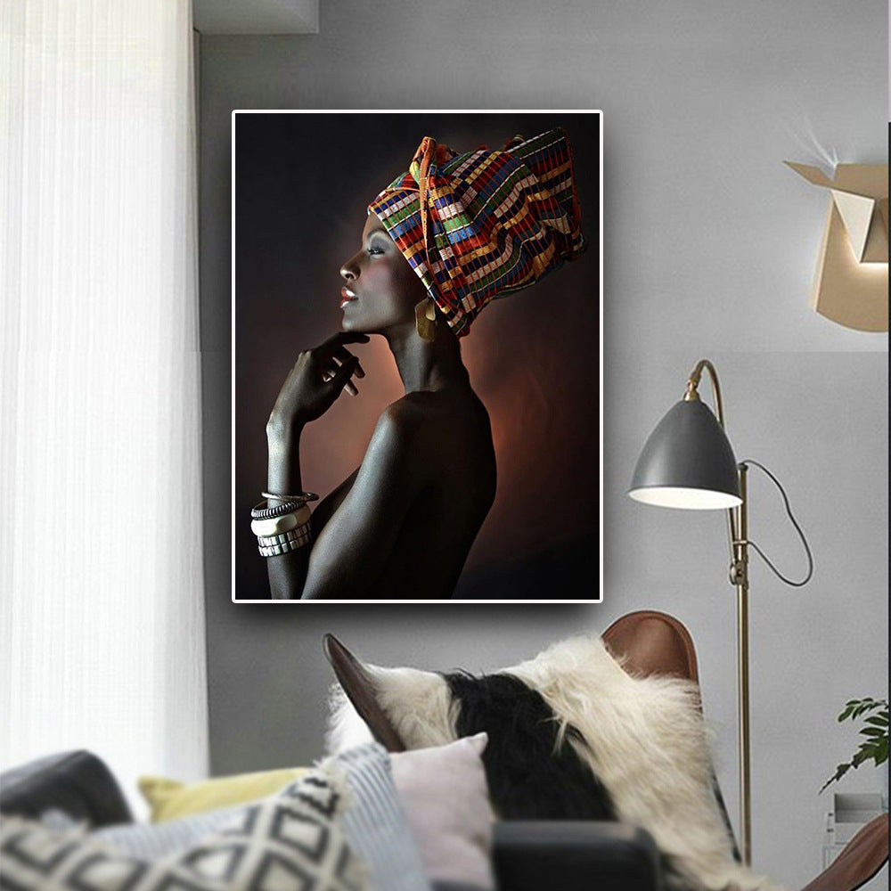 Peinture art déco représentant une femme africaine