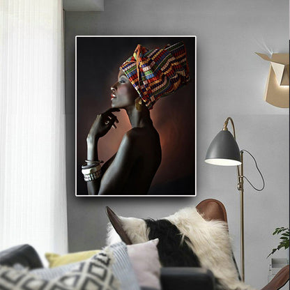 Peinture art déco représentant une femme africaine