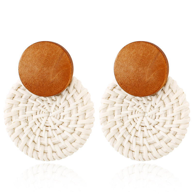 Boucles d'oreilles géométriques creuses en rotin, tissées à la main en bambou et rotin - LUXARAH