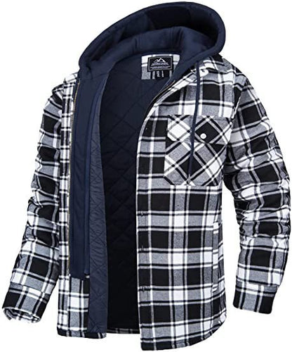 Manteau à capuche à carreaux pour homme, veste chaude d'hiver à boutons et fermeture éclair, mode décontractée, épaisse, rembourrée, manches longues, vêtements d'extérieur