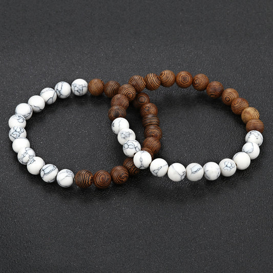 Bracelet en perles de bois naturel pour homme, noir et blanc - LUXARAH
