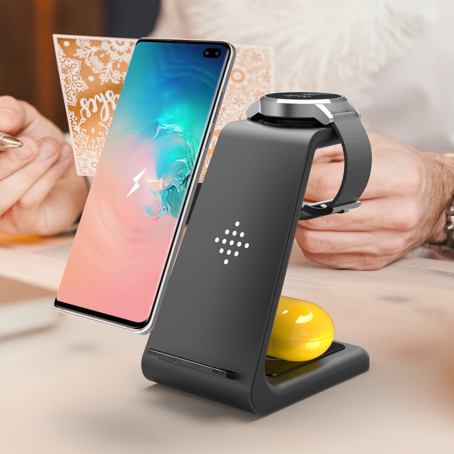 Station de charge rapide 3 en 1, support de chargeur sans fil, station de charge rapide sans fil pour support de téléphone
