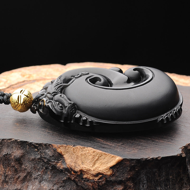 Colgante Pi Xiu de obsidiana natural esmerilada para hombre y mujer
