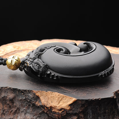 Colgante Pi Xiu de obsidiana natural esmerilada para hombre y mujer