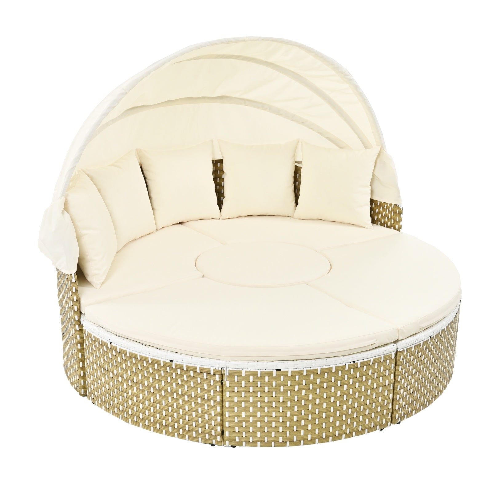 Ensemble de canapés d'extérieur ronds sectionnels TOPMAX Patio Furniture, lit de repos en rotin, bain de soleil tissé bicolore - LUXARAH