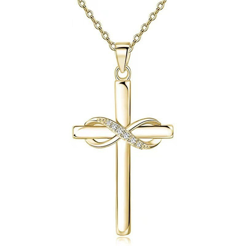 Collier avec pendentif croix et signe de l'infini pour femme, simple et élégant, couleur or, accessoire de cou, bijoux tendance, cadeau de Saint-Valentin