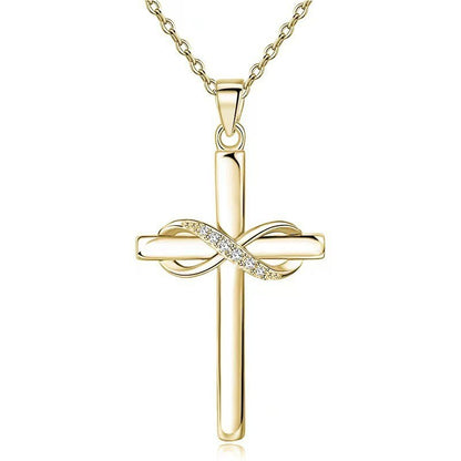 Collier avec pendentif croix et signe de l'infini pour femme, simple et élégant, couleur or, accessoire de cou, bijoux tendance, cadeau de Saint-Valentin