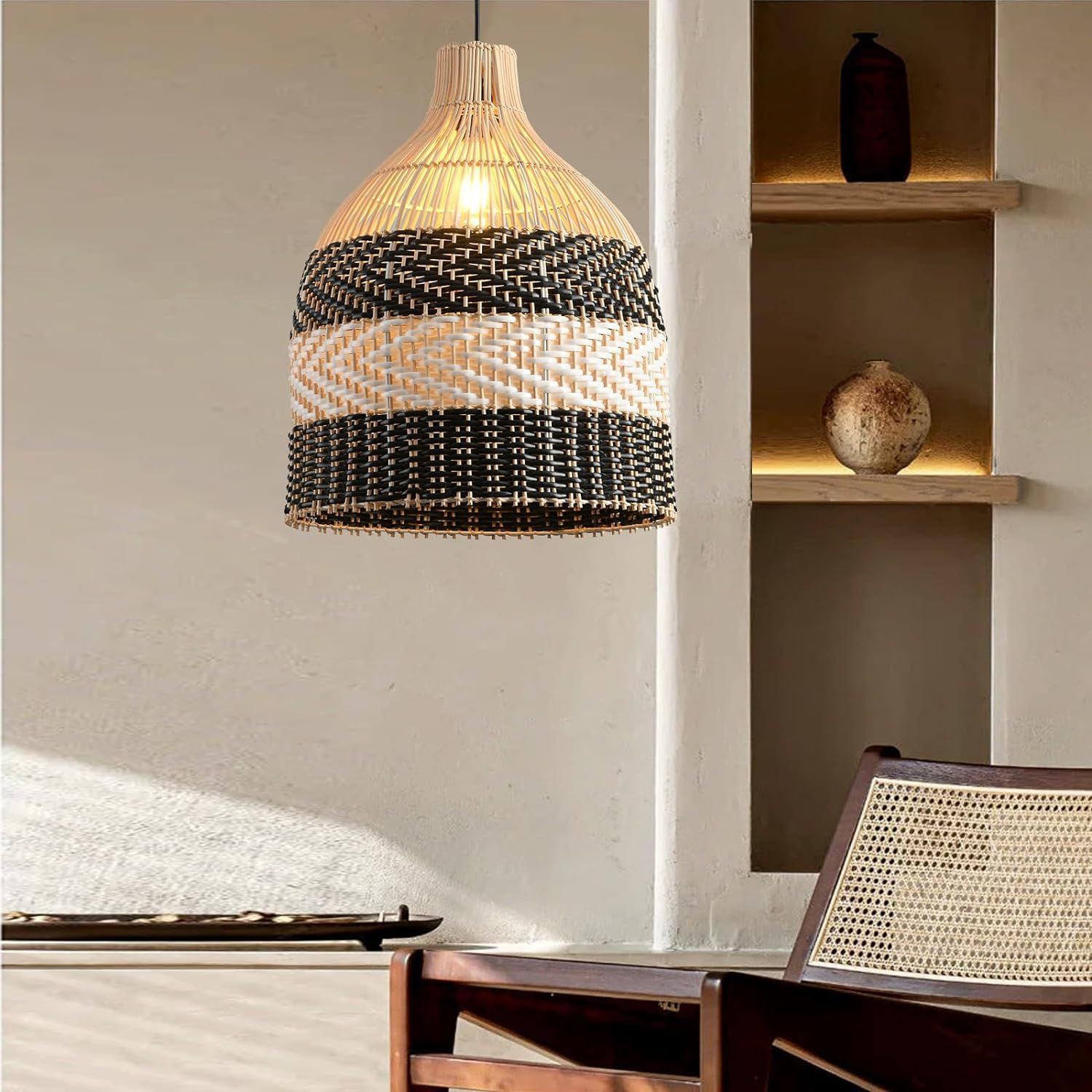 Plafonnier en rotin tressé pour salon, style rétro et créatif - LUXARAH