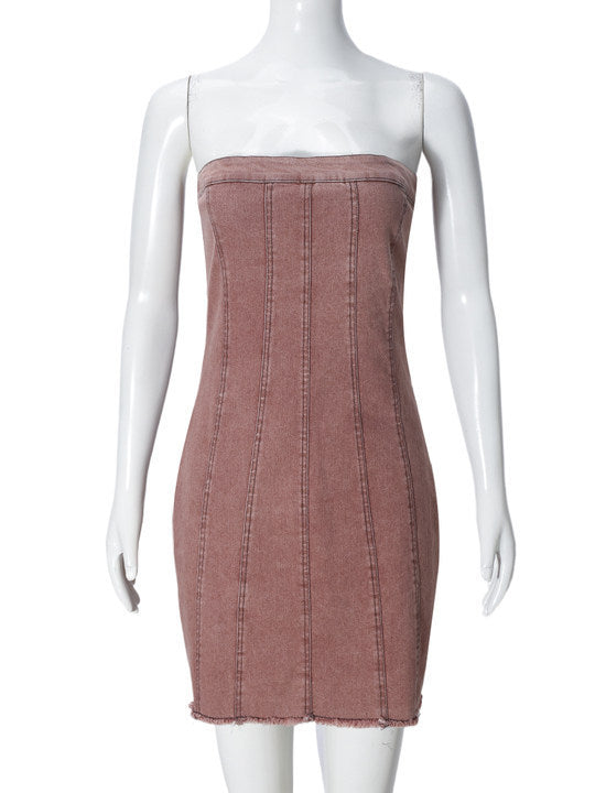 Robe tube en jean, dos nu tendance, tenue d'été sexy Y2K, courte et slim - LUXARAH