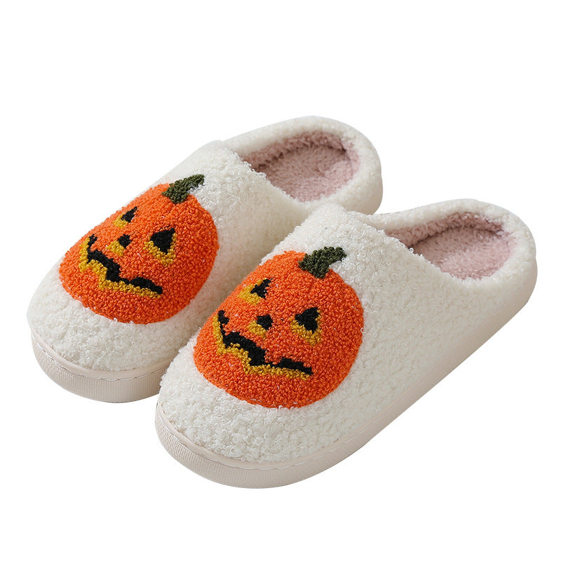 Chaussons d'hiver chauds à motif citrouille pour Halloween, chaussures d'intérieur pour hommes et femmes - LUXARAH