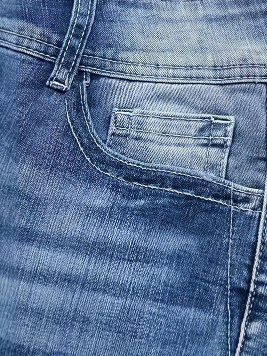 Pantalon cloche en denim extensible polyvalent et tendance pour femme, style rétro urbain, jean décontracté brodé confortable, idéal au quotidien - LUXARAH