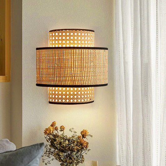 Lampe de chevet murale rétro en rotin pour chambre à coucher - LUXARAH