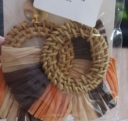 Boucles d'oreilles en raphia et rotin pour femme, nouvelles boucles d'oreilles rondes géométriques colorées en paille - LUXARAH