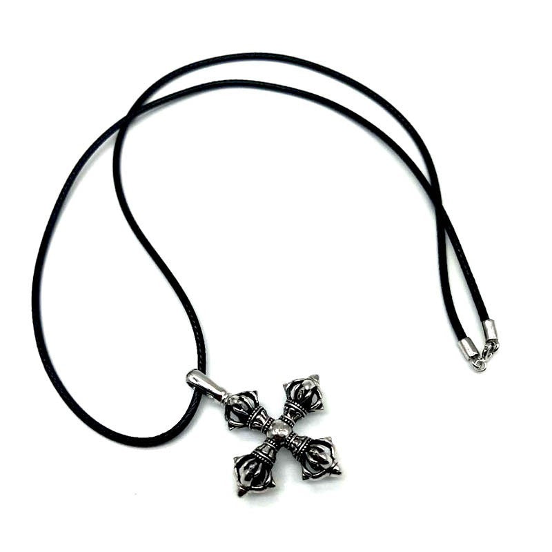 Collar con colgante de cruz de mortero Vajra de plata 925 para hombre y mujer