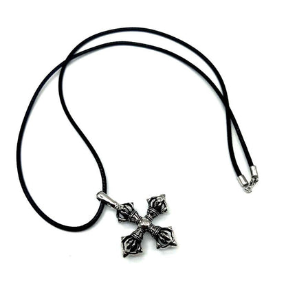 Collar con colgante de cruz de mortero Vajra de plata 925 para hombre y mujer