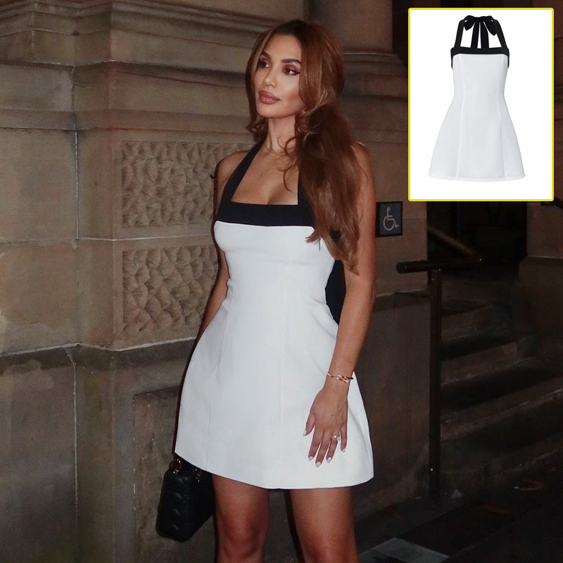 Robe courte sexy noire à épaules dénudées et col licou, blanche, sans manches, décontractée, style Lolita Y2K, collection printemps-été 2025 - LUXARAH
