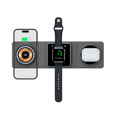 Station de charge magnétique pliable sans fil 3 en 1 pour iPhone, charge rapide transparente pour iWatch et AirPods