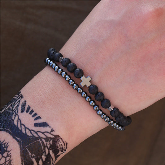 Lot de 2 bracelets combinés en hématite pour homme