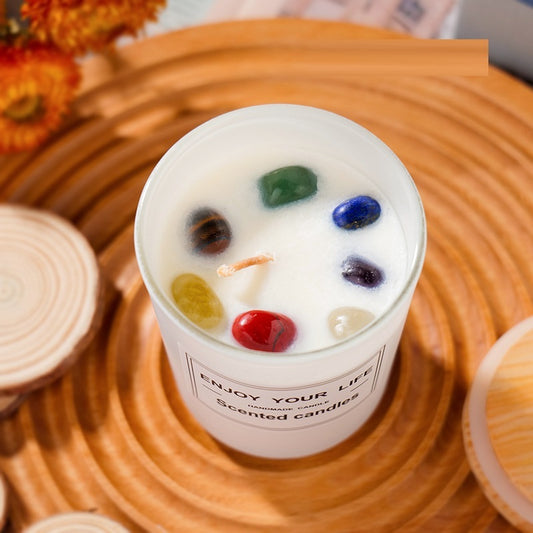 Bougie d'aromathérapie en pierre de cristal naturel, bougies sans fumée en cire de soja, coffret cadeau de Noël