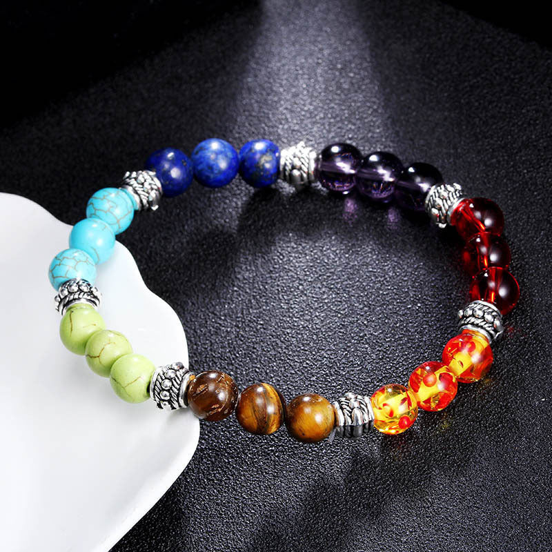Bracelet de yoga énergétique en pierre naturelle colorée avec chakras - LUXARAH