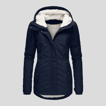 Veste d'hiver à capuche, couleur unie, chaude, fermeture éclair, polaire, avec poches, décontractée, pour femme