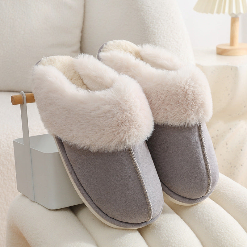 Chaussons d'hiver chauds en peluche pour femme, pantoufles d'intérieur en fourrure, chaussures en coton doublées douces, confortables et antidérapantes, pour chambre à coucher, pour couple - LUXARAH