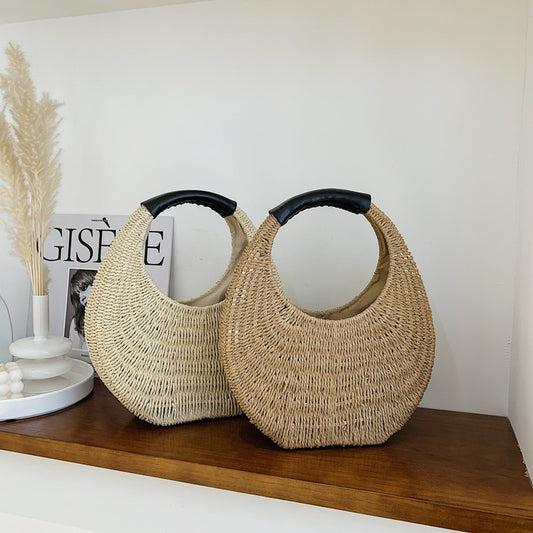 Sac à main ovale simple en rotin avec motif lune - LUXARAH