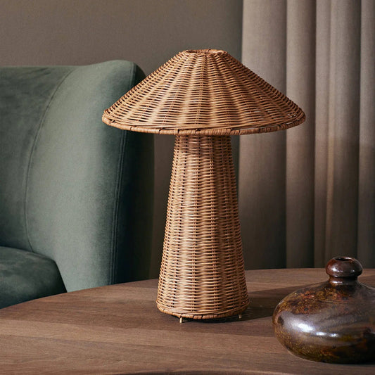 Lampe de table vintage en rotin faite à la main en forme de champignon pour bureau et chambre à coucher - LUXARAH