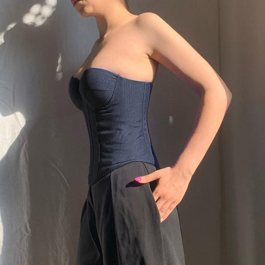 Débardeur tube en jean Y2K avec design noué dans le dos, débardeur corset court tendance pour femmes