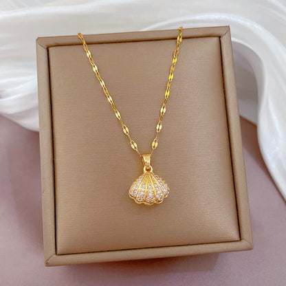 Collier de perles coquillage avec strass, bijou de personnalité pour femme en zircon