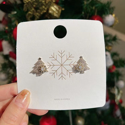 Boucles d'oreilles rotatives en forme de sapin de Noël, strass brillants, flocons de neige, bijoux d'oreilles pour le Nouvel An, le festival de Noël, cadeaux pour l'automne et l'hiver