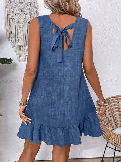 Robe d'été à volants, ample, sans manches, coupe droite, idéale pour la plage - LUXARAH