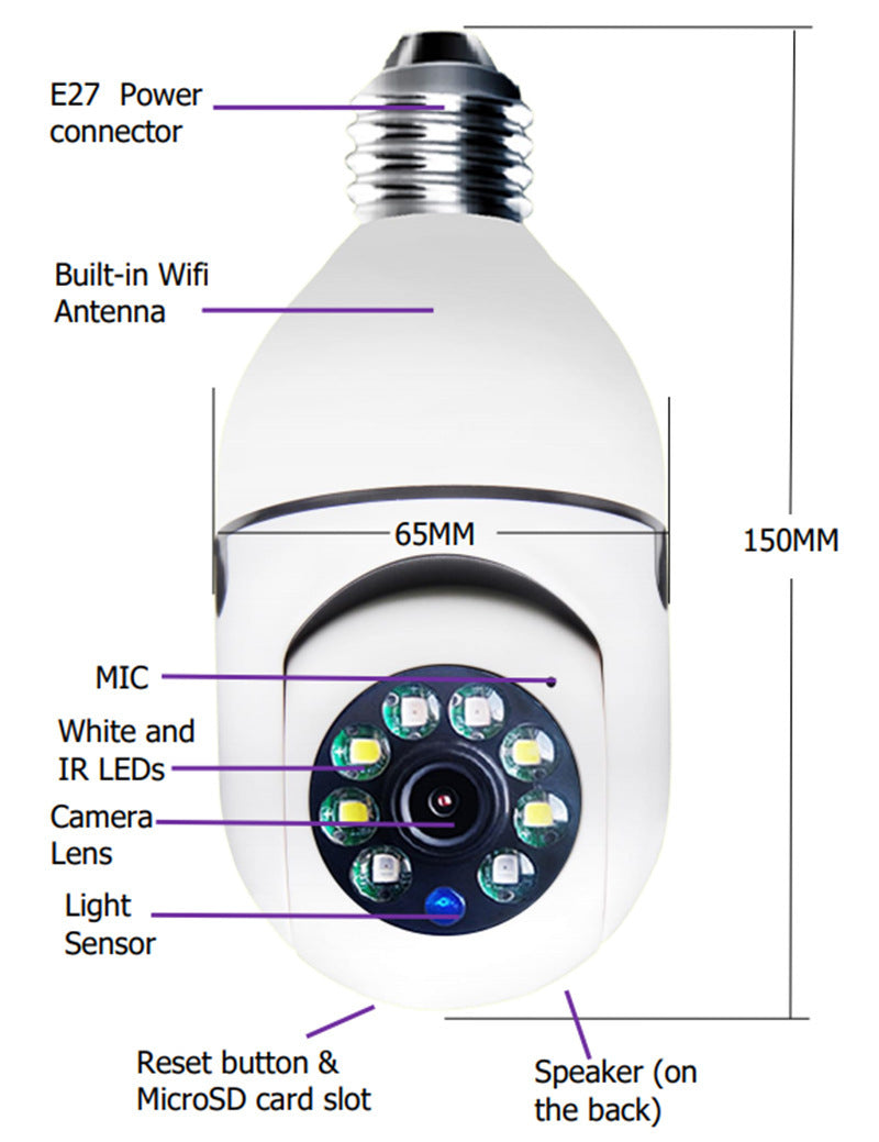 Caméra WiFi 1080P, ampoule, zoom x4, caméra E27, surveillance d'alarme domestique 5G WiFi