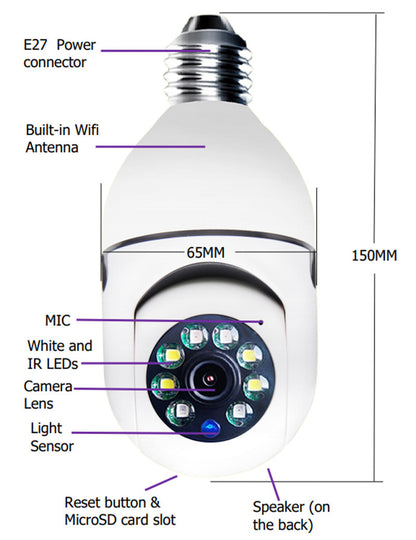 Caméra WiFi 1080P, ampoule, zoom x4, caméra E27, surveillance d'alarme domestique 5G WiFi