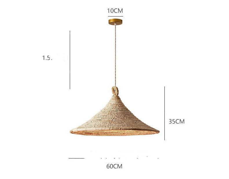 Lustre de style japonais vintage, Bed & Breakfast, Lustre en rotin avec chapeau de paille - LUXARAH