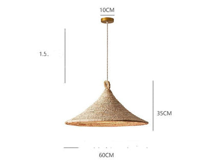 Lustre de style japonais vintage, Bed & Breakfast, Lustre en rotin avec chapeau de paille - LUXARAH